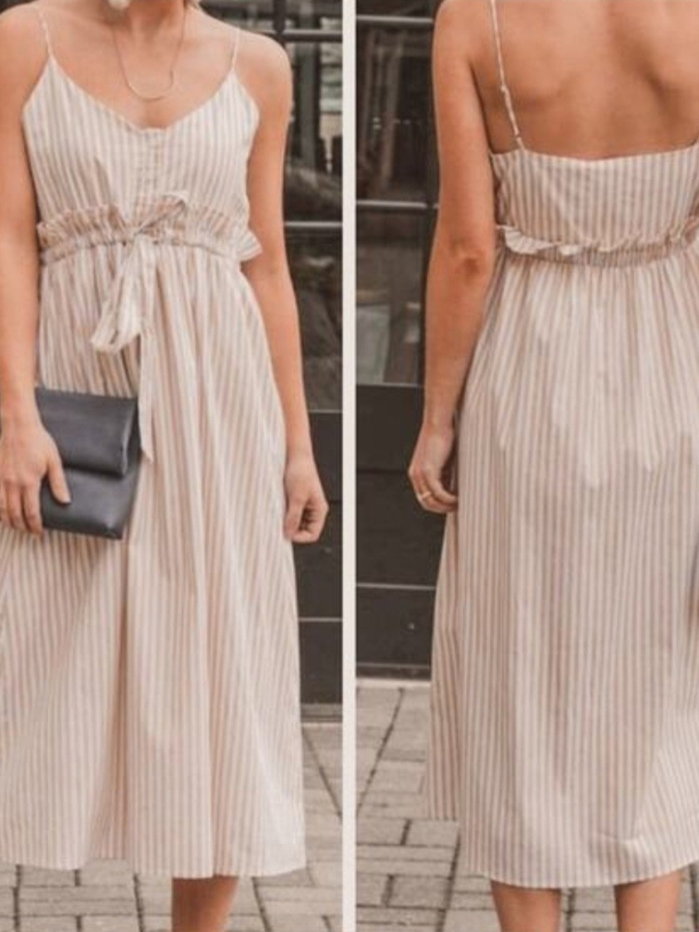 Line & Dot Ryline Dress Tan And White Ruffle Tie Waist. NWT